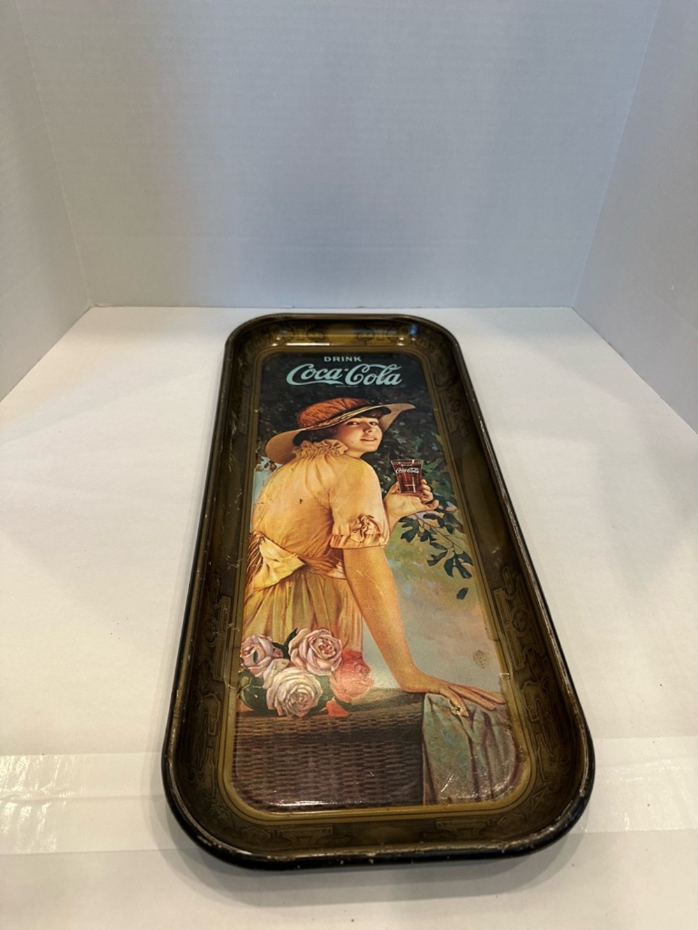 Coca-Cola Vintage Woman with Roses Serving Tray - Black, Yellow, Pink